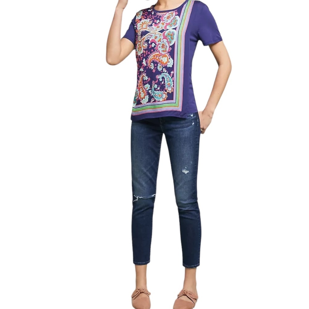 Maeve Anthropologie Maddie Printed Top Size Small Paisley Print Stretch Blouse - Picture 1 of 11
